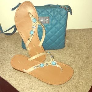 Unisa light blue thong sandals with jewels